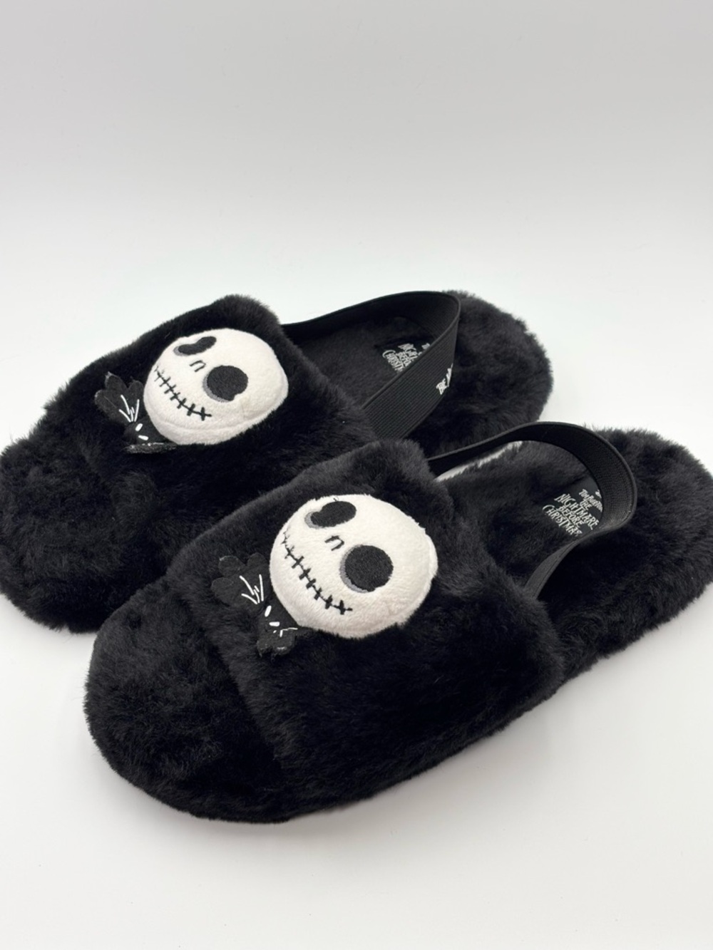 The Nightmare Before Christmas Jack Skellington Black Fuzzy Slide Slippers